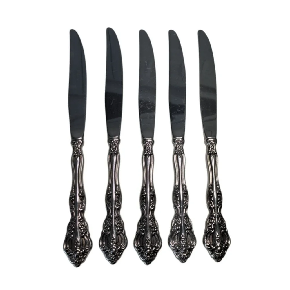 Oneida Michelangelo Cube Stainless Set of 5 Dinner Knives Ornate 9